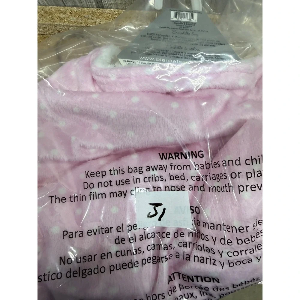 Blankets & Beyond Pink Polka Dot Plush Swaddle Bag Newborn 0-3M Sleep Sack